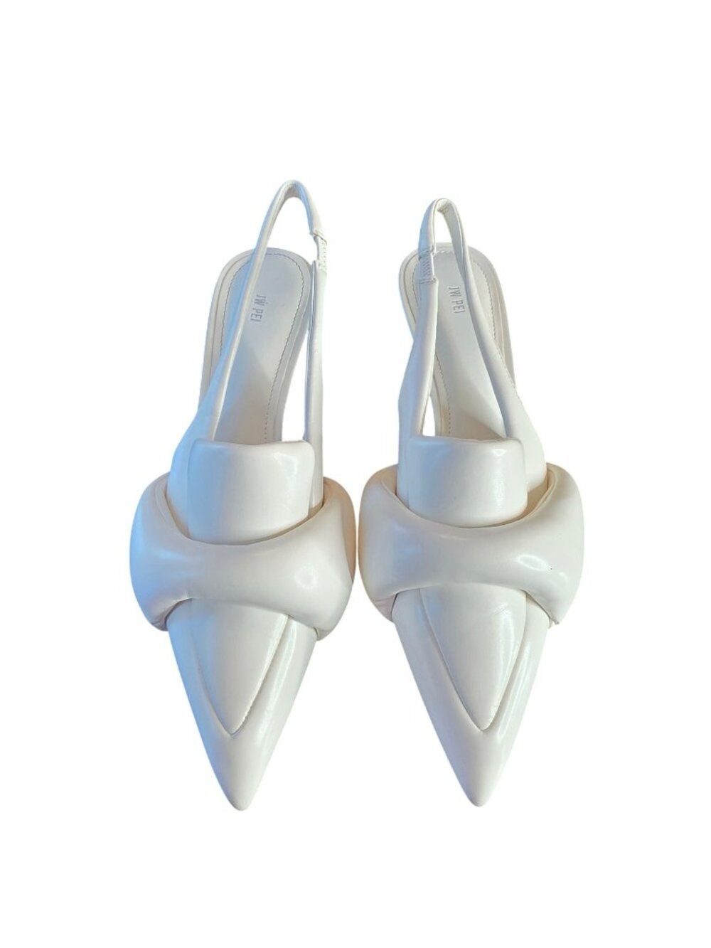 JW Pei Knot Slingback Pointed Toe Pumps White Faux Leather Size 7.5